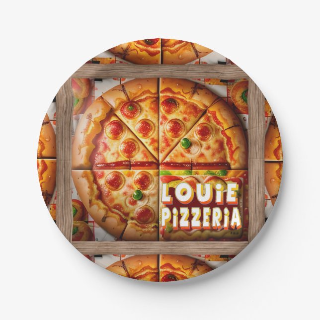 Pizza Pizzeria Design Paper Plates (Front)