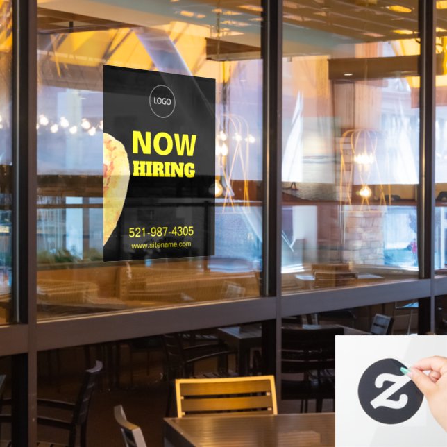 Pizza Place Now Hiring Logo Url Dark Window Cling (Restaurant Window)