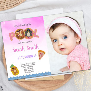 Pizza Pool Birthday Invitations with photo