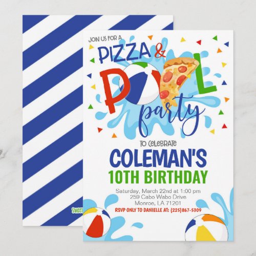 Pizza & Pool Party Birthday Invitation