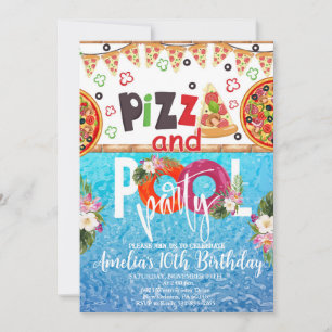 Pizza Pool Party Birthday, Pool Party Birthday Invitation