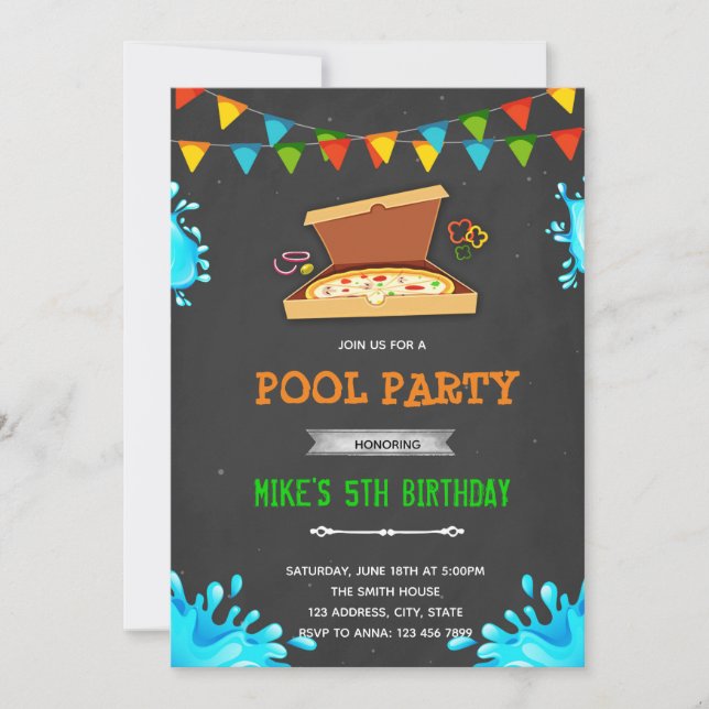 Pizza pool party invitation (Front)
