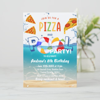 Pizza & Pool Party Summer Water Birthday Invitation