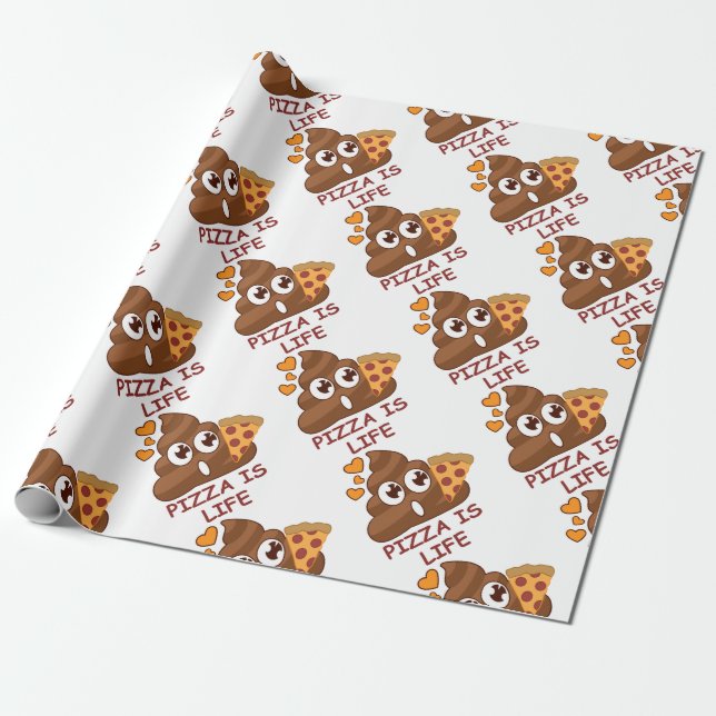 Pizza Poop Emoji Wrapping Paper (Unrolled)