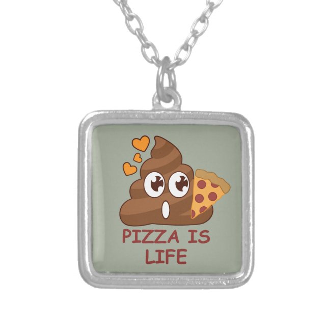 Pizza Poop Life Silver Plated Necklace (Front)