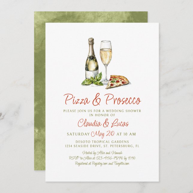 Pizza Prosecco Couples Wedding Shower Invitation (Front/Back)