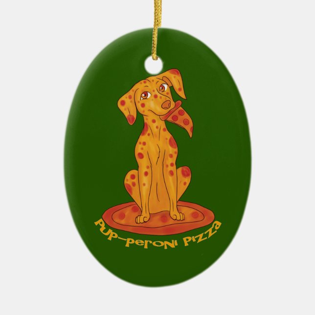 Pizza Puppy Ceramic Ornament (Front)