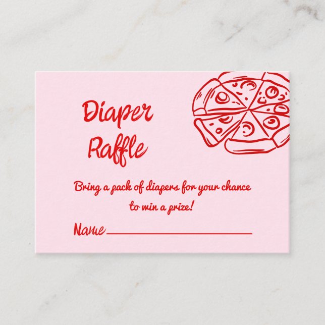 Pizza Red Pink Hand Written Drawn Diaper Raffle Enclosure Card (Front)