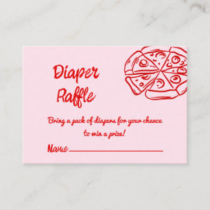 Pizza Red Pink Hand Written Drawn Diaper Raffle Enclosure Card