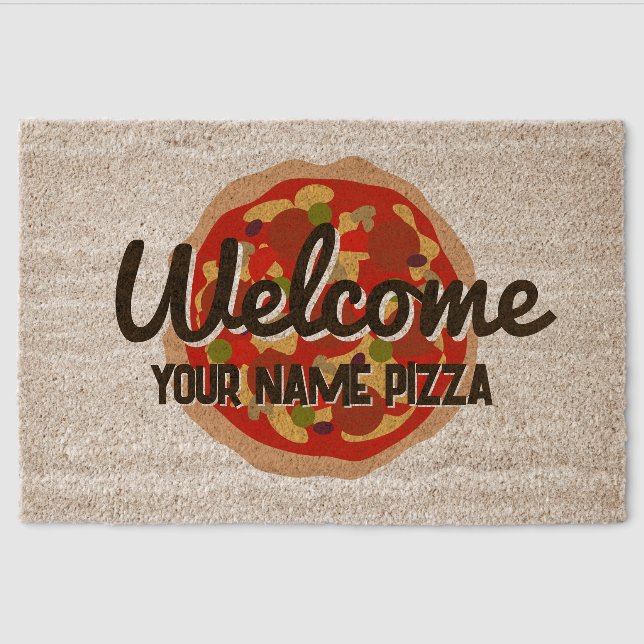 Pizza restaurant business logo coir fiber doormat  (Front)