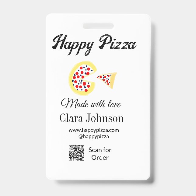 Pizza restaurant cafe pizzeria scan QR code order  Badge (Front)