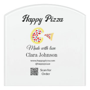 Pizza restaurant cafe pizzeria scan QR code order Door Sign