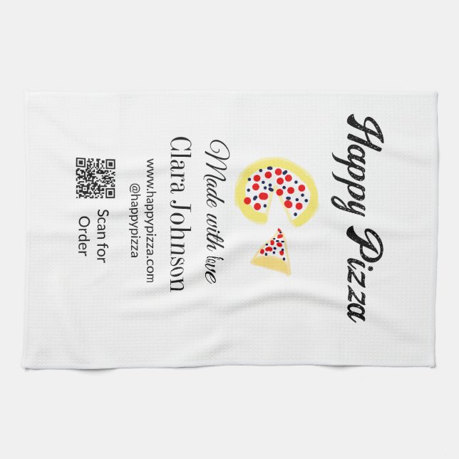 Pizza restaurant cafe pizzeria scan QR code order  Kitchen Towel (Horizontal)