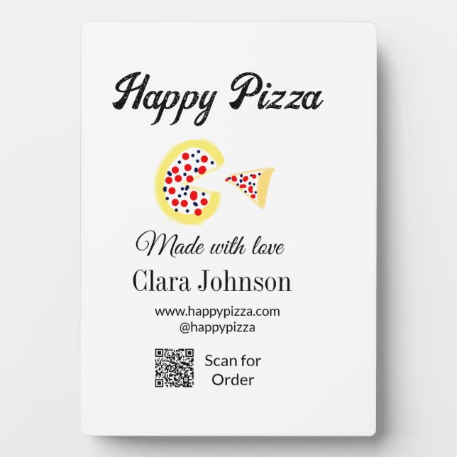 Pizza restaurant cafe pizzeria scan QR code order  Plaque (Front)
