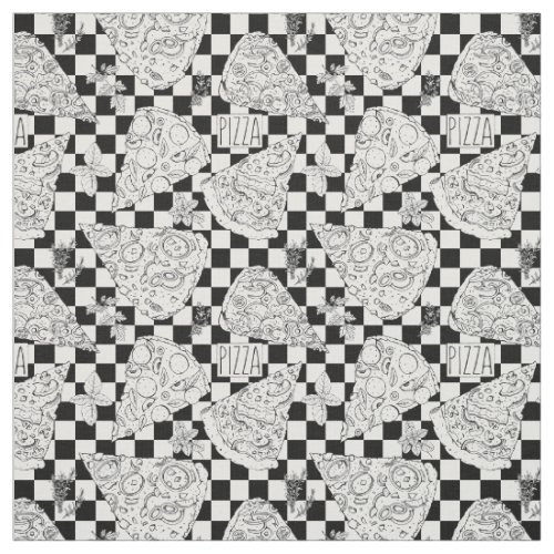 Pizza Restaurant Chef Black and White Checkered Fabric