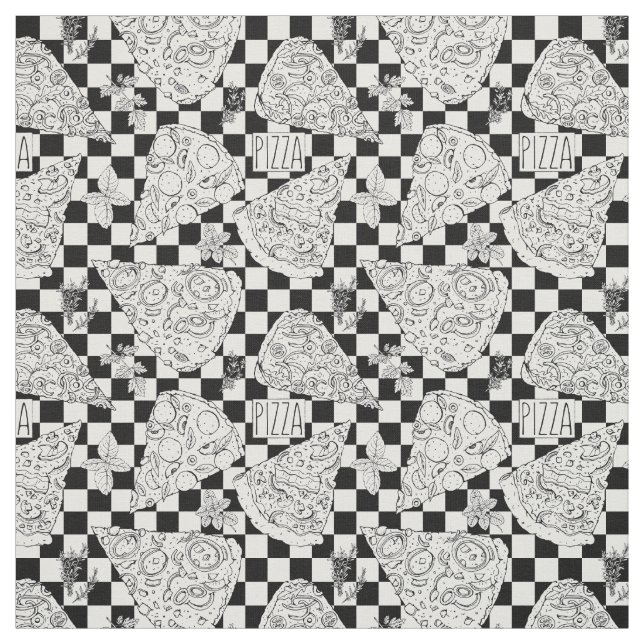 Pizza Restaurant Chef Black and White Checkered Fabric (Swatch)