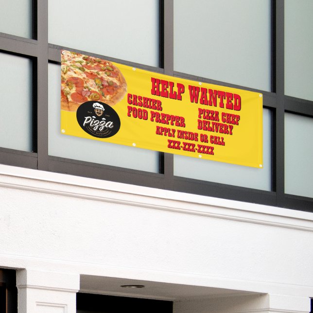 Pizza Restaurant Customize Help Wanted Shop Logo Banner (Outside Building)