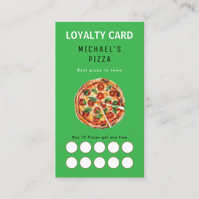 Pizza restaurant food truck Green Loyalty Card (Front)