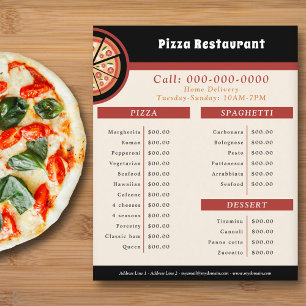 Pizza Restaurant, Menu & Price List Flyer