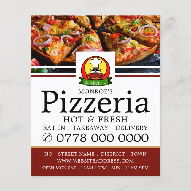 Pizza Restaurant, Pizzeria Menu Advertising Flyer (Front)