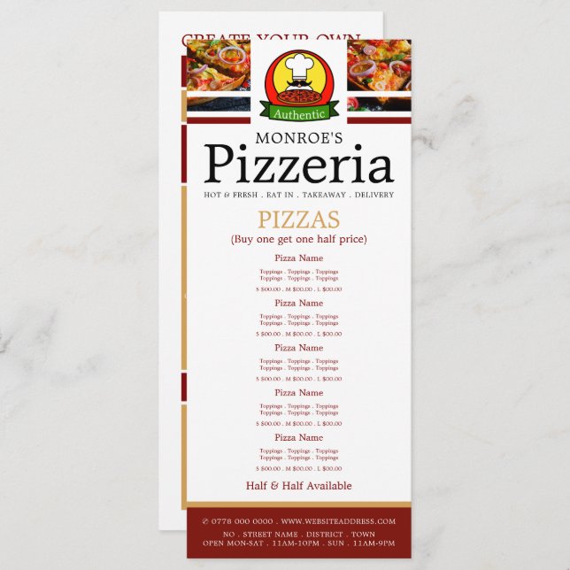 Pizza Restaurant, Pizzeria Slimline Menu (Front/Back)