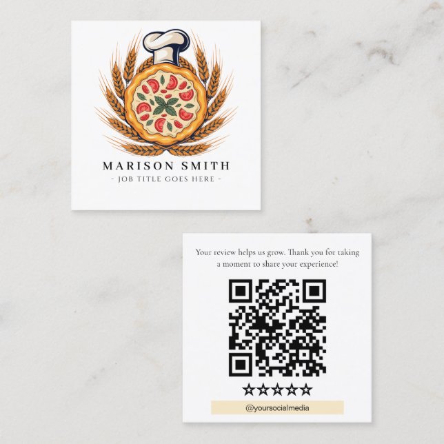 Pizza Restaurant Review QR Code  Square Business Card (Front/Back)