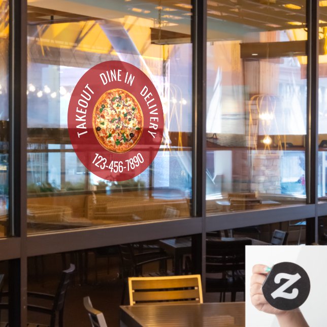 Pizza Restaurant Round Window Cling Sign (Restaurant Window)