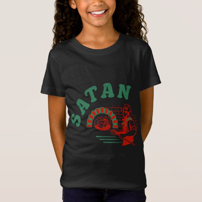 Pizza Satan Occult Punk Goth Baphomet Devil Black T-Shirt (Front)