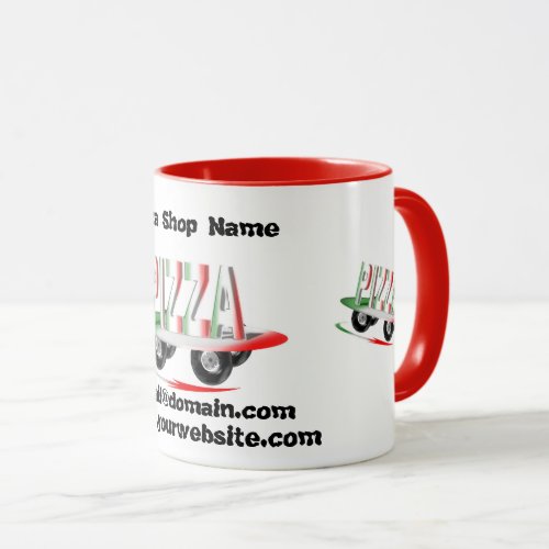 Pizza servicered green business card coffee mug