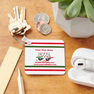 Pizza service,red green ,personalized    keychain