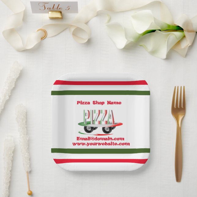 Pizza service,red green ,personalized   paper plat plates (Wedding)