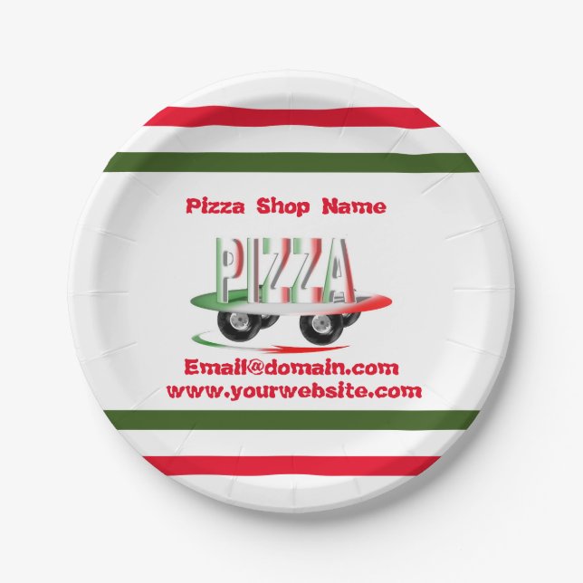 Pizza service,red green ,personalized   paper plates (Front)