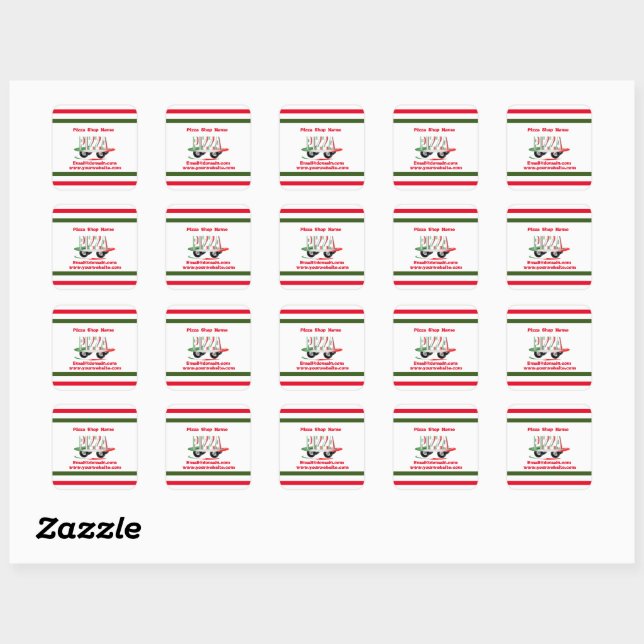 Pizza service,red green ,personalized   square sticker (Sheet)
