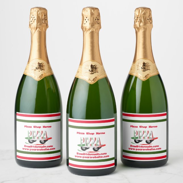 Pizza service,red green ,personalized  wine label (Bottles)