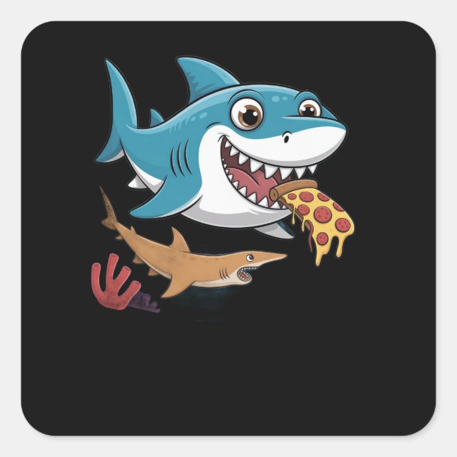 Pizza shark square sticker (Front)