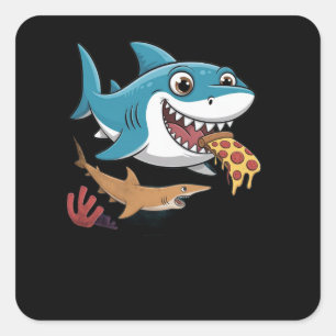 Pizza shark square sticker
