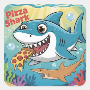 Pizza shark square sticker