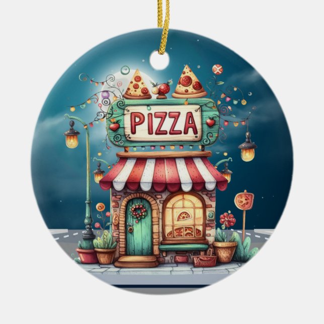 PIZZA Shop  Ceramic Ornament (Front)