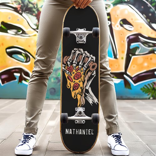 Pizza Skeleton Hand Custom Name Skateboard