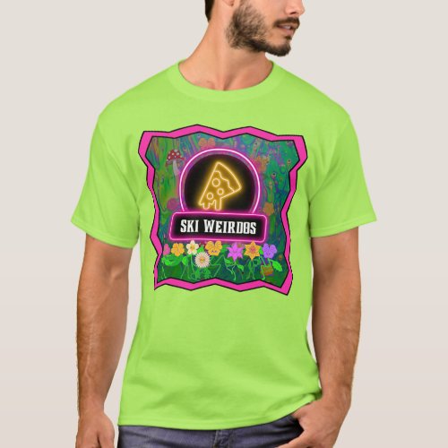 Pizza Ski Weirdos Pink Border T_Shirt