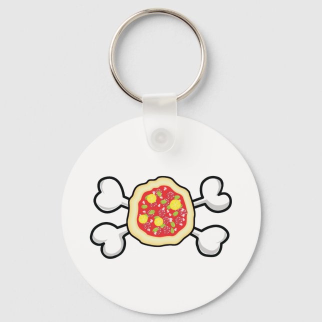 pizza Skull and Crossbones Keychain (Front)