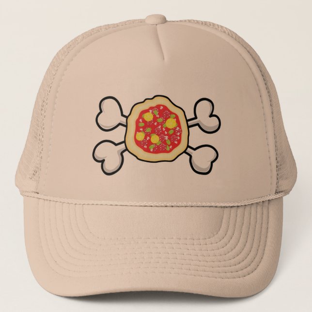 pizza Skull and Crossbones Trucker Hat (Front)