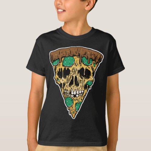 Pizza Skull Halloween Scary Pepperoni Bussin Fast  T_Shirt