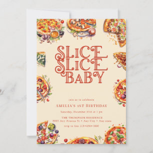 Pizza Slice 1st birthday invitations