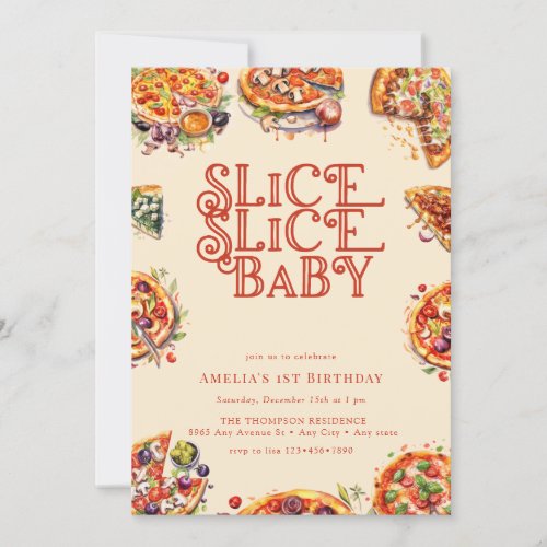 Pizza  Slice  1st birthday invitations