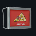 Pizza Slice Belt Buckle<br><div class="desc">Pizza slice cartoon illustration. Custom background color. Custom text.</div>