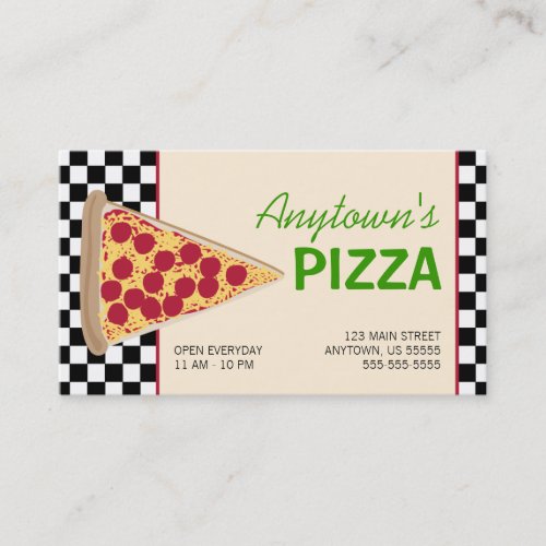 Pizza Slice  Black Checkerboard Pizza Business Card