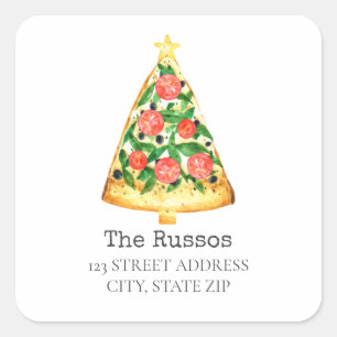 Pizza Slice Christmas Tree Address Square Sticker