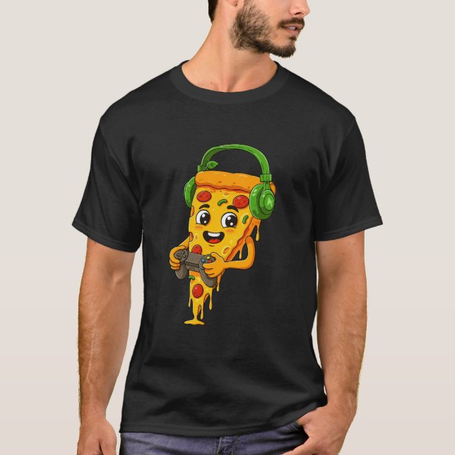 Pizza Slice Headphones Gaming Shirt | Funny Gamer (Front)