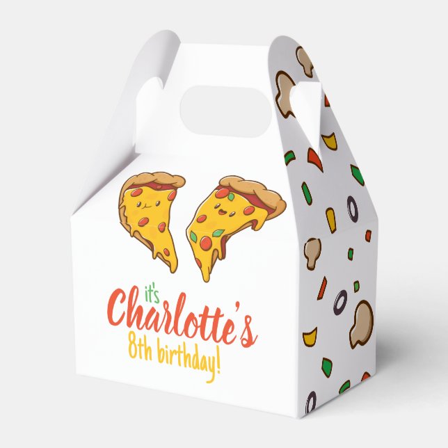 Pizza, Slice of Birthday fun, kawaii  Favor Boxes (Front Side)